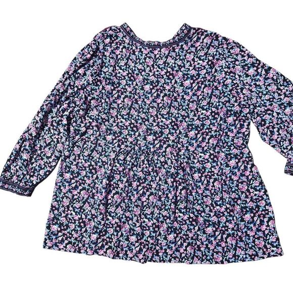 Woman Within Blouse Plus Size 3X Purple Black Floral V Neck Long Sleeve Top - Picture 9 of 9